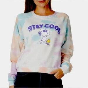 Peanuts Snoopy Woodstock Stay Cool Pastel Tie Dye Sweatshirt Medium